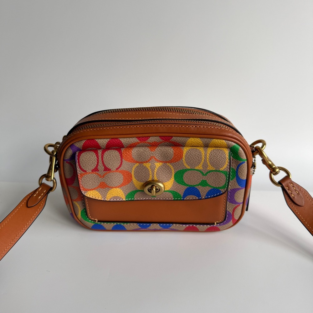 Coach Pride Willow Camera Bag Rainbow Tan Multi Canvas Crossbody C5143